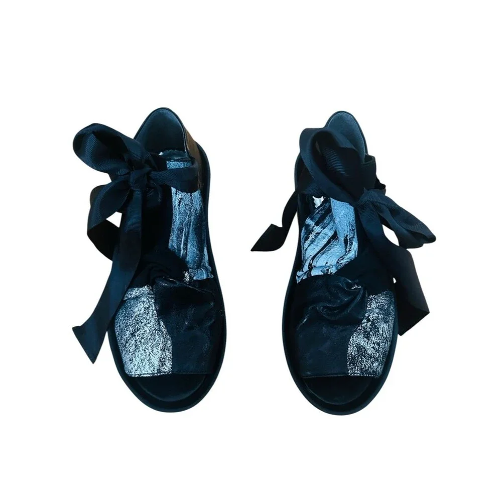 NEW Papucei Kimk Platform Wedge Sandals Black Silver  Size 40